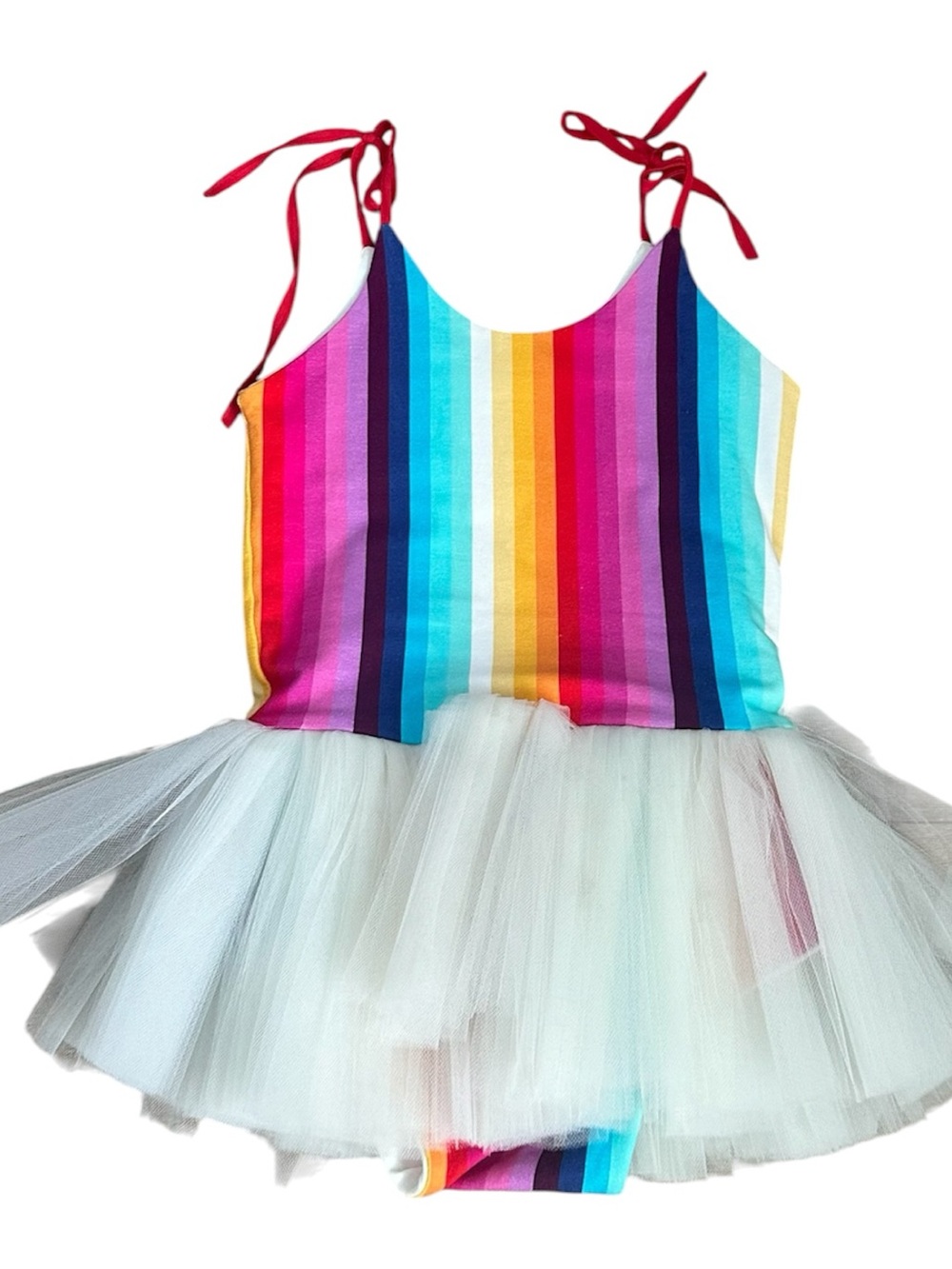 Girls Rainbow Stripe Tulle Dress with White Tutu